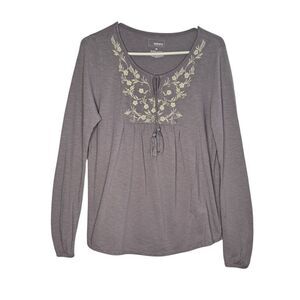 Sonoma Long Sleeve Boho Tassel Top Lavender Cream Embroidery Medium